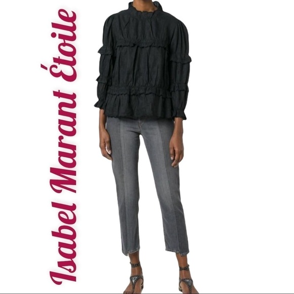 ISABEL MARANT Ètoile Clancy High Waist Cropped Staggered Hem Black Jean, Sz 10 - Picture 1 of 15